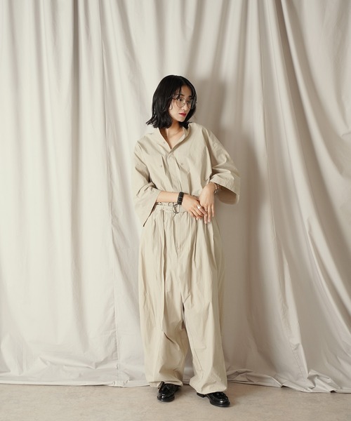 こつぶ　定価¥23,100 オフショルドロストウエストオールインワン春夏 スタンドカラー ウエストゴム 共ベルト付き HS ミリタリージャンプ