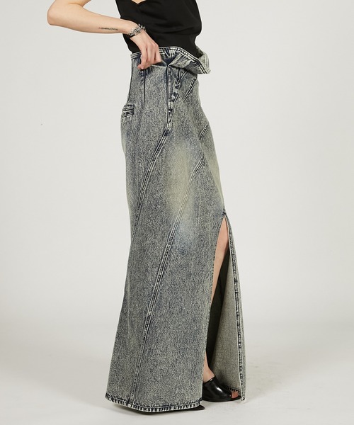 セール】スカルプテッドデニムマキシスカート / Sculpted Denim