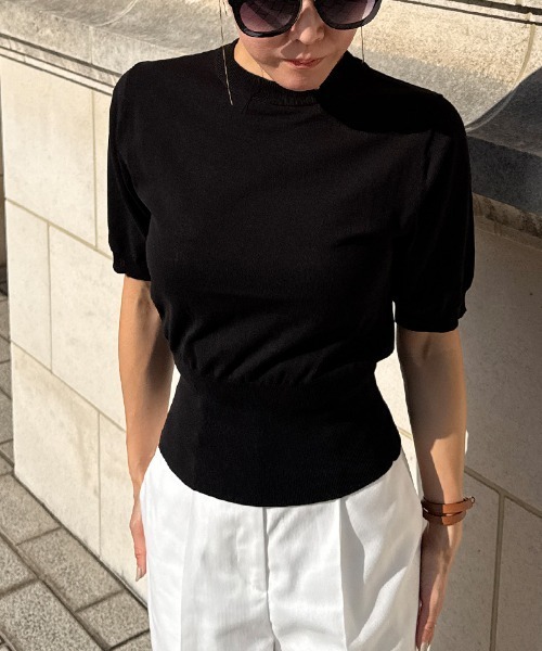 JENNE（ジェンヌ）の「イタリア糸cool素材ニットトップス（Tシャツ/カットソー・レディース・ブラック/ホワイト/グリーン・SMALL/MEDIUM/LARGE）」の6枚目の写真