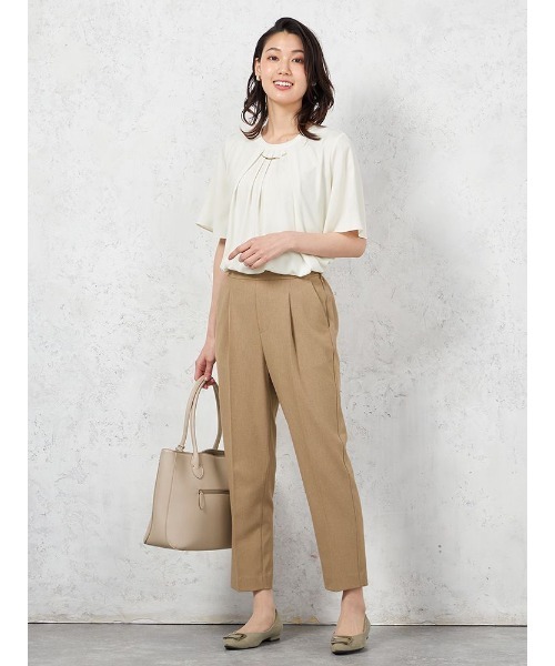 HARUYAMA(ハルヤマ)の「【ウォッシャブル】WALK PLUS シンプルタック テーパードパンツ 麻調メッシュ素材 無地 春夏(スラックス・レディース・ブラウン/サックスブルー/ブラック・L/M/LL/S)」の15枚目の写真