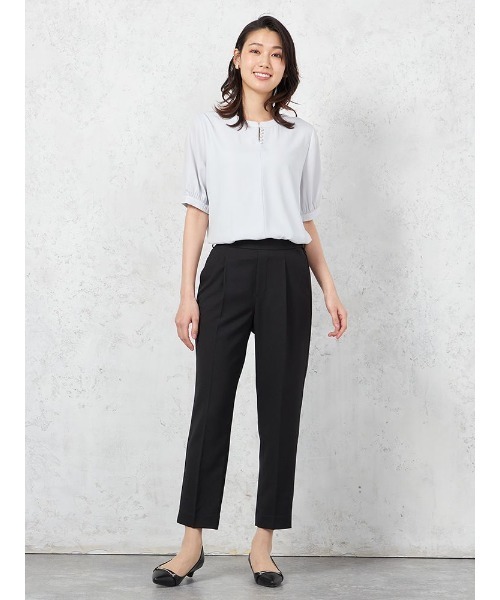 HARUYAMA(ハルヤマ)の「【ウォッシャブル】WALK PLUS シンプルタック テーパードパンツ 麻調メッシュ素材 無地 春夏(スラックス・レディース・ブラウン/サックスブルー/ブラック・L/M/LL/S)」の6枚目の写真