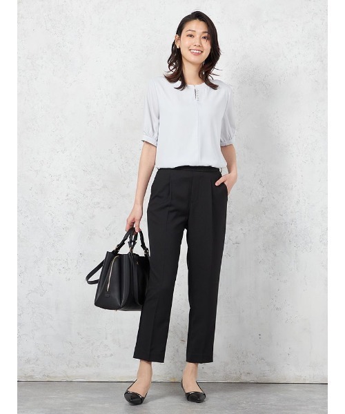 HARUYAMA(ハルヤマ)の「【ウォッシャブル】WALK PLUS シンプルタック テーパードパンツ 麻調メッシュ素材 無地 春夏(スラックス・レディース・ブラウン/サックスブルー/ブラック・L/M/LL/S)」の14枚目の写真