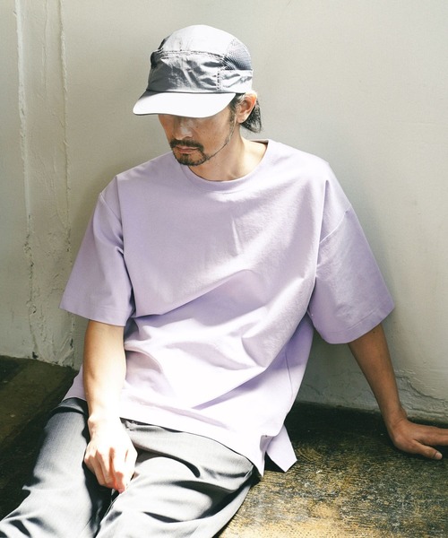 BAYFLOW（ベイフロー）の「[夏に嬉しい!]ワンポイントポンチTシャツ【接触冷感】（Tシャツ/カットソー・メンズ・ホワイト/ライトグレー/パープル/ブラック/カーキ・MEDIUM/LARGE）」の5枚目の写真