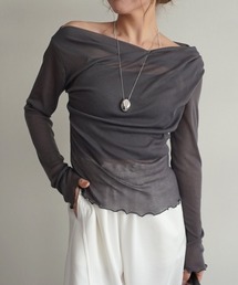 【Rashik】ルーズドレープシアートップス カットソー 長袖 シアー シースルー