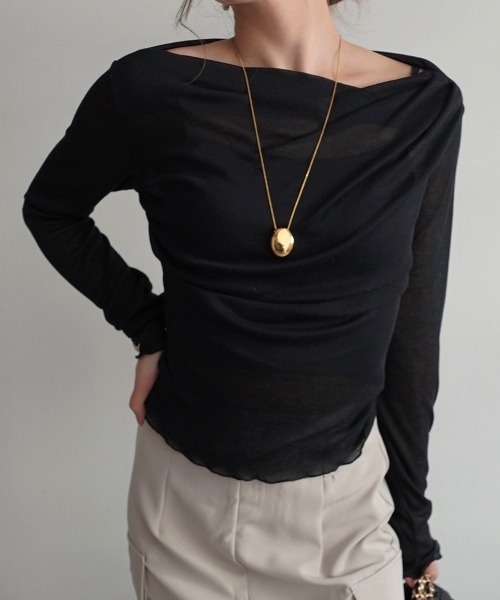 Rashik（ラシク）の「ルーズドレープシアートップス（Tシャツ/カットソー・レディース・ベージュ/チャコール/ホワイト/ブラック・FREE）」の6枚目の写真