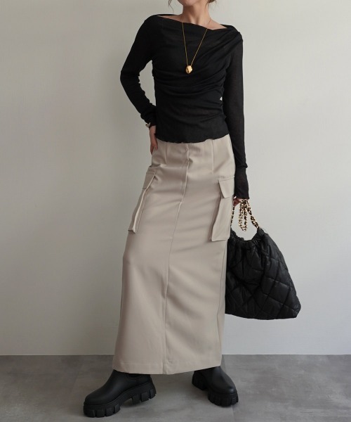 Rashik（ラシク）の「ルーズドレープシアートップス（Tシャツ/カットソー・レディース・ベージュ/チャコール/ホワイト/ブラック・FREE）」の8枚目の写真