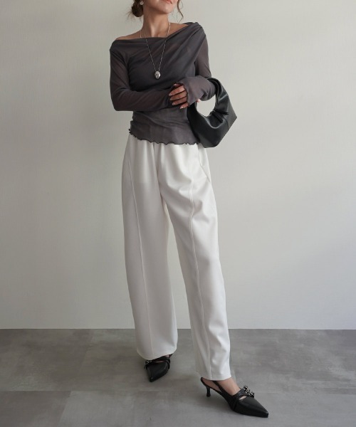 Rashik（ラシク）の「【Rashik】ルーズドレープシアートップス カットソー 長袖 シアー シースルー（Tシャツ/カットソー・レディース・ベージュ/チャコール/ホワイト/ブラック・FREE）」の22枚目の写真