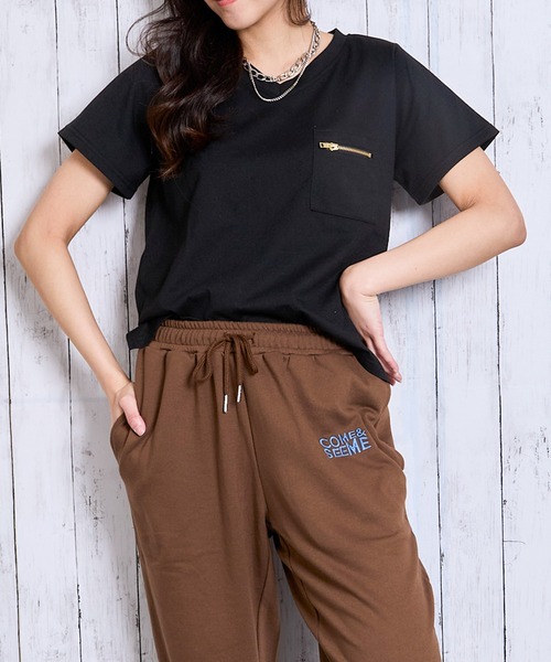 GORGE(ゴージ)の「《ZIP付きポケT》Vネックカットソー/こなれ感プラス(Tシャツ/カットソー・レディース・カーキ/ブラック/チャコール/ライトグレー/オフホワイト・F)」の9枚目の写真