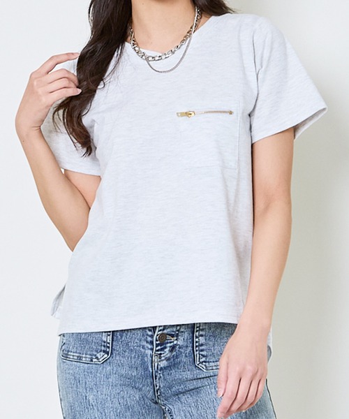 GORGE(ゴージ)の「《ZIP付きポケT》Vネックカットソー/こなれ感プラス(Tシャツ/カットソー・レディース・カーキ/ブラック/チャコール/ライトグレー/オフホワイト・F)」の20枚目の写真