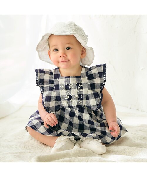 apres les cours（アプレレクール）の「【リンク】ヨーク刺繍チェックロンパス（ロンパース・キッズ・ネイビー/イエロー・70/80）」の3枚目の写真