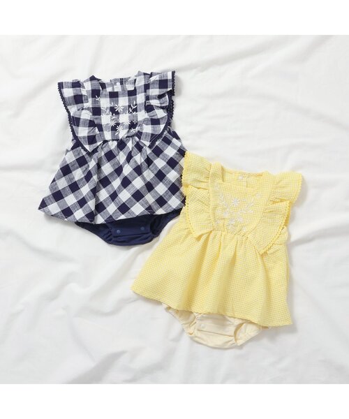 apres les cours（アプレレクール）の「【リンク】ヨーク刺繍チェックロンパス（ロンパース・キッズ・ネイビー/イエロー・70/80）」の5枚目の写真