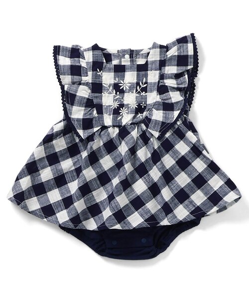 apres les cours（アプレレクール）の「【リンク】ヨーク刺繍チェックロンパス（ロンパース・キッズ・ネイビー/イエロー・70/80）」の8枚目の写真