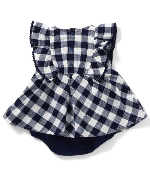 apres les cours（アプレレクール）の「【リンク】ヨーク刺繍チェックロンパス（ロンパース・キッズ・ネイビー/イエロー・70/80）」の11枚目の写真