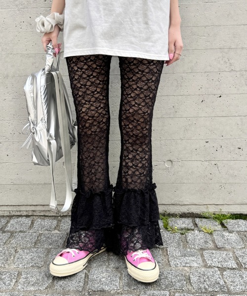 SIILON シーロン ラッフル フリルパンツ Black セール】2段フリルレースパンツ（その他パンツ）｜SOLLON