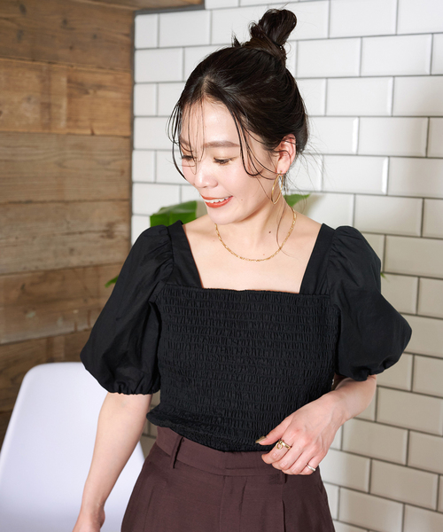B.C STOCK（ベーセーストック）の「手洗い可 / Gleamy/グリーミー シャーリングブラウス（シャツ/ブラウス・レディース・ホワイト/ブラック系その他/ブラック・FREE）」の9枚目の写真