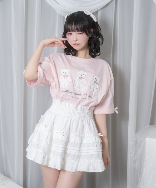 Honey Cinnamon(ハニーシナモン)の「Honey Bear アップリケTシャツ(Tシャツ/カットソー・レディース・ホワイト/サックスブルー/ピンク・FREE)」の3枚目の写真