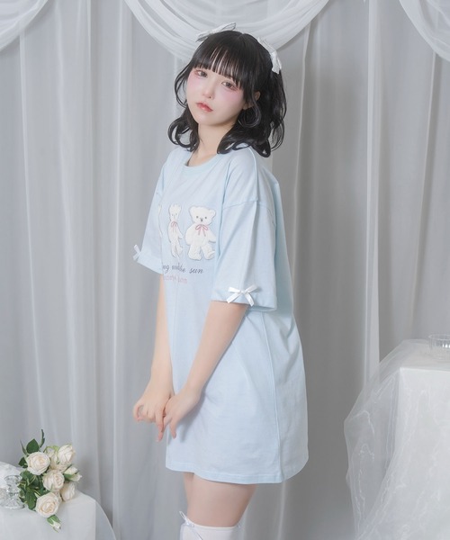 Honey Cinnamon(ハニーシナモン)の「Honey Bear アップリケTシャツ(Tシャツ/カットソー・レディース・ホワイト/サックスブルー/ピンク・FREE)」の4枚目の写真
