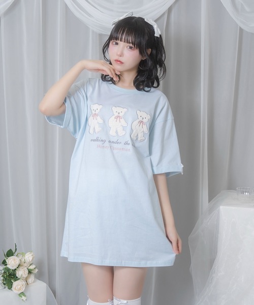 Honey Cinnamon(ハニーシナモン)の「Honey Bear アップリケTシャツ(Tシャツ/カットソー・レディース・ホワイト/サックスブルー/ピンク・FREE)」の5枚目の写真