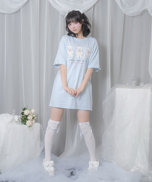 Honey Cinnamon(ハニーシナモン)の「Honey Bear アップリケTシャツ(Tシャツ/カットソー・レディース・ホワイト/サックスブルー/ピンク・FREE)」の6枚目の写真
