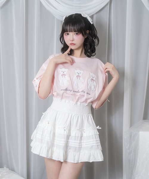 Honey Cinnamon(ハニーシナモン)の「Honey Bear アップリケTシャツ(Tシャツ/カットソー・レディース・ホワイト/サックスブルー/ピンク・FREE)」の9枚目の写真