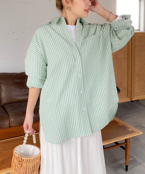 【新品タグ付き】PICHI ストライプルーズシャツ　ブルー ストライプルーズシャツ（シャツ/ブラウス）｜PICHI（ピイチ）の