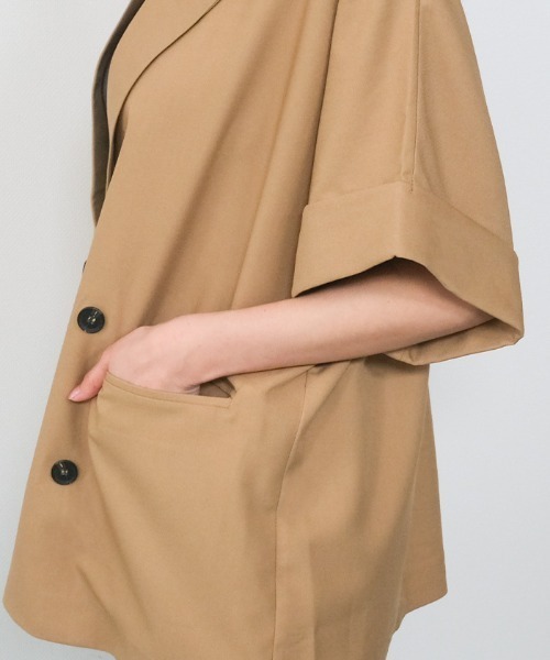 aquagarage（アクアガレージ）の「ショートスリーブジャケット（テーラードジャケット・レディース・ベージュ/ブラック・FREE）」の8枚目の写真