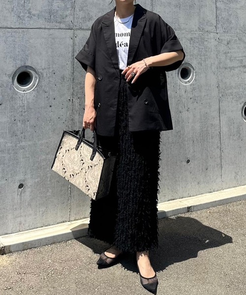 aquagarage（アクアガレージ）の「ショートスリーブジャケット（テーラードジャケット・レディース・ベージュ/ブラック・FREE）」の12枚目の写真