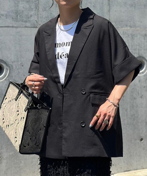 aquagarage（アクアガレージ）の「ショートスリーブジャケット（テーラードジャケット・レディース・ベージュ/ブラック・FREE）」の13枚目の写真