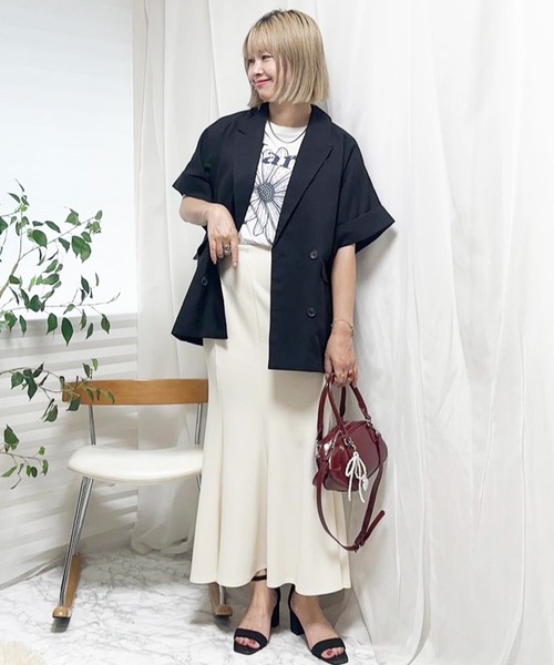 aquagarage（アクアガレージ）の「ショートスリーブジャケット（テーラードジャケット・レディース・ベージュ/ブラック・FREE）」の19枚目の写真