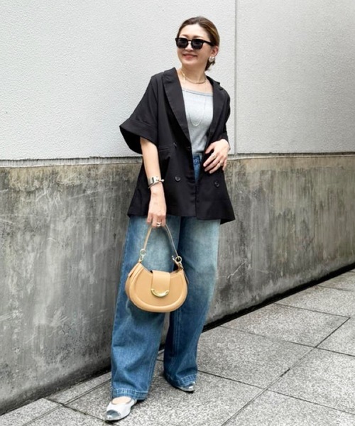 aquagarage（アクアガレージ）の「ショートスリーブジャケット（テーラードジャケット・レディース・ベージュ/ブラック・FREE）」の14枚目の写真