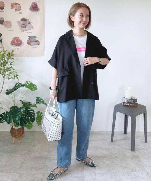 aquagarage（アクアガレージ）の「ショートスリーブジャケット（テーラードジャケット・レディース・ベージュ/ブラック・FREE）」の15枚目の写真