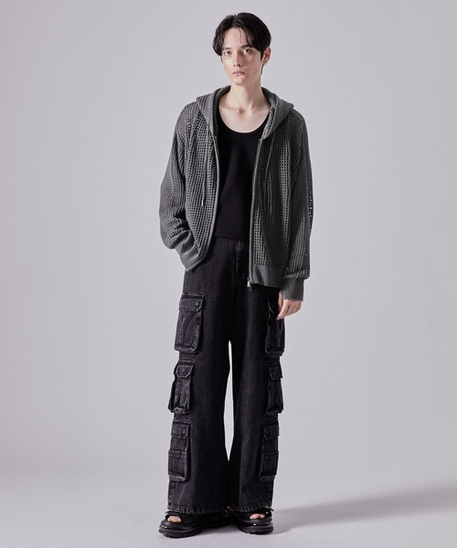 clel 透かし編み メッシュ ジップ パーカー ブラック M CLEL（クレイル）の「【CLEL】Watermark Knitting Mesh Zip
