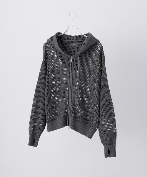 CLEL 透かし編みメッシュジップパーカー CLEL】Watermark Knitting Mesh Zip Parka/透かし編み メッシュ