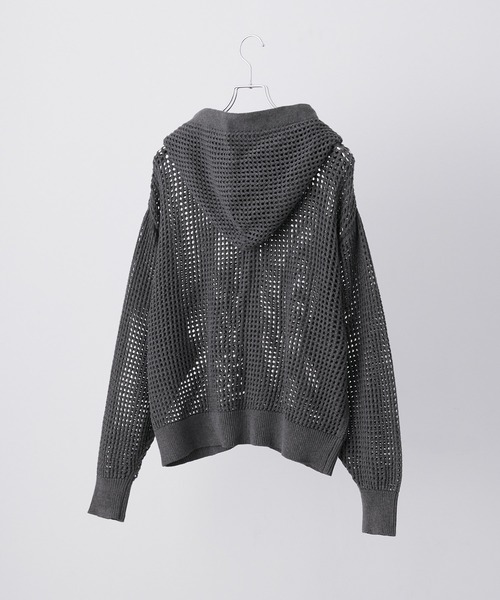 CLEL】Watermark Knitting Mesh Zip Parka/透かし編み メッシュジップ