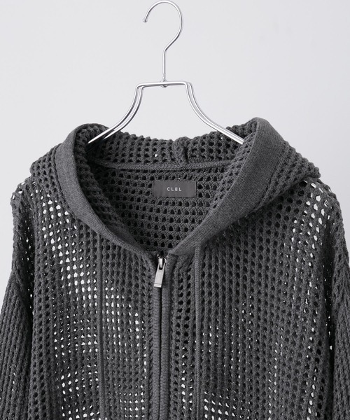 CLEL 透かし編みメッシュジップパーカー CLEL】Watermark Knitting Mesh Zip Parka/透かし編み メッシュ
