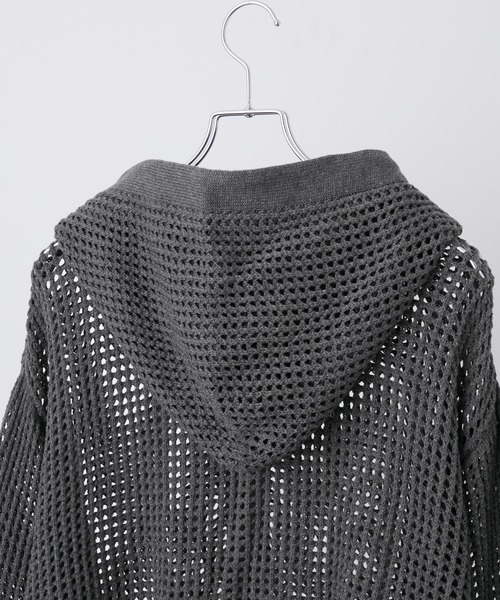 CLEL】Watermark Knitting Mesh Zip Parka/透かし編み メッシュ