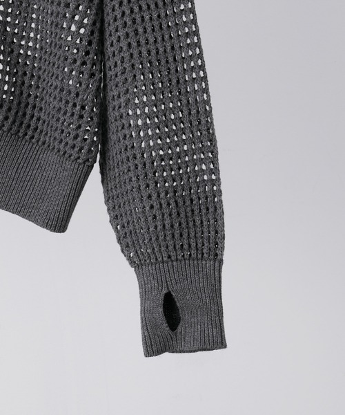 CLEL】Watermark Knitting Mesh Zip Parka/透かし編み メッシュ