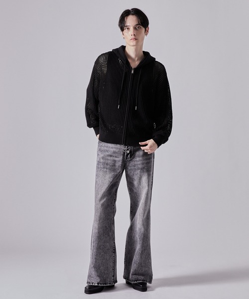 clel パーカー seaball CLEL】Watermark Knitting Mesh Zip Parka/透かし編み メッシュ