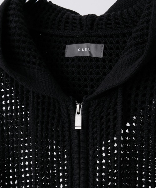 完売品　clel 透かし編み メッシュ ジップ パーカー ブラック S CLEL】Watermark Knitting Mesh Zip Parka/透かし編み メッシュ