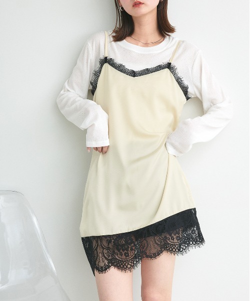 ad thie(アドティエ)の「レースキャミソール チュニック(キャミソール・レディース・ブラック/アイボリー/ブラウン・FREE)」の3枚目の写真