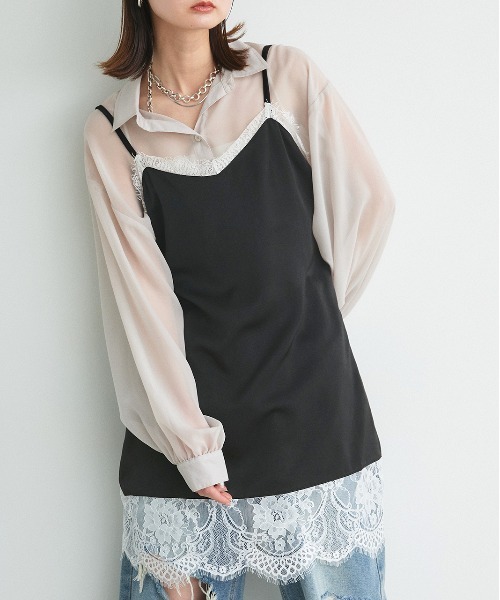 ad thie(アドティエ)の「レースキャミソール チュニック(キャミソール・レディース・ブラック/アイボリー/ブラウン・FREE)」の2枚目の写真