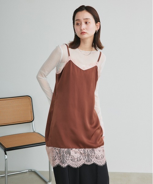 ad thie(アドティエ)の「レースキャミソール チュニック(キャミソール・レディース・ブラック/アイボリー/ブラウン・FREE)」の6枚目の写真
