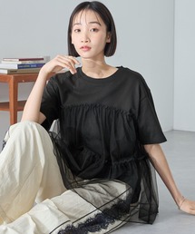 チュールティアードビスチェドッキング半袖Tシャツ