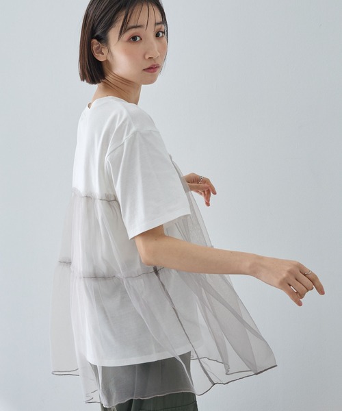 チュールティアードビスチェドッキング半袖Tシャツ MONO-MART