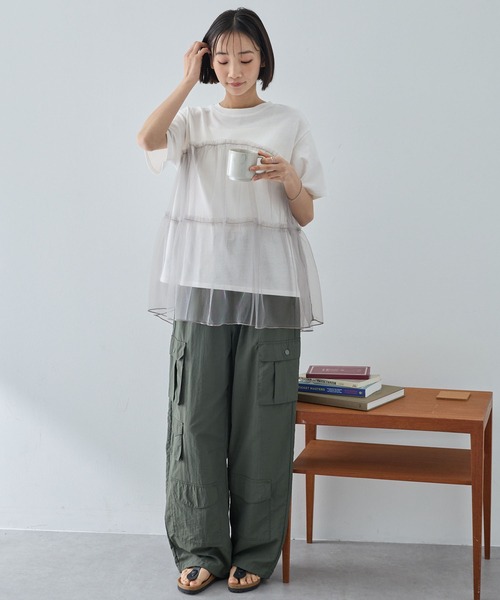 MONO-MART（モノマート）の「チュールティアードビスチェドッキング半袖Tシャツ（Tシャツ/カットソー・レディース・ブラック/オフホワイト/スミクロ/ホワイト系/ホワイト系1・FREE）」の10枚目の写真
