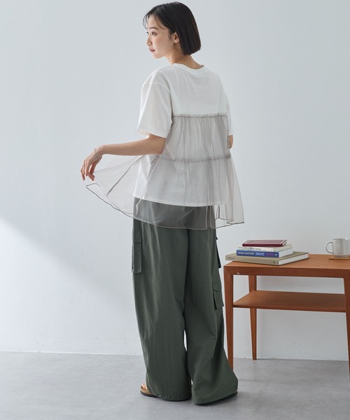 MONO-MART（モノマート）の「チュールティアードビスチェドッキング半袖Tシャツ（Tシャツ/カットソー・レディース・ブラック/オフホワイト/スミクロ/ホワイト系/ホワイト系1・FREE）」の11枚目の写真