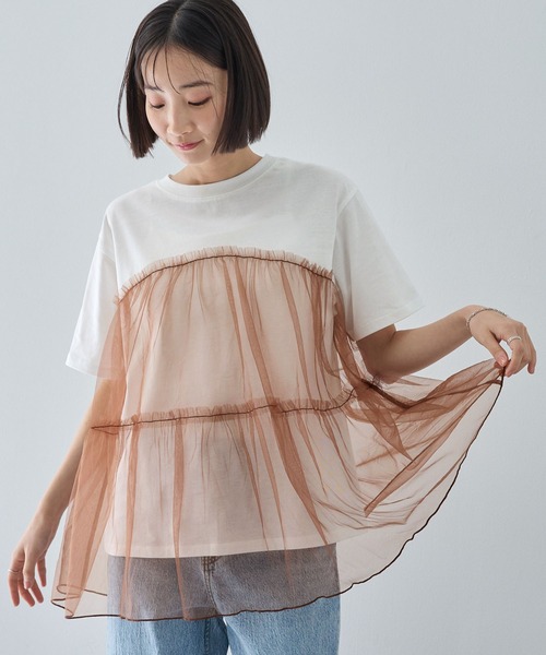 MONO-MART（モノマート）の「チュールティアードビスチェドッキング半袖Tシャツ（Tシャツ/カットソー・レディース・ブラック/オフホワイト/スミクロ/ホワイト系/ホワイト系1・FREE）」の22枚目の写真