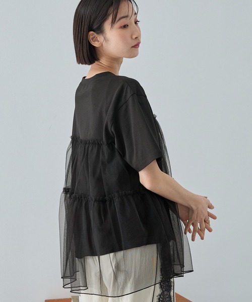 MONO-MART（モノマート）の「チュールティアードビスチェドッキング半袖Tシャツ（Tシャツ/カットソー・レディース・ブラック/オフホワイト/スミクロ/ホワイト系/ホワイト系1・FREE）」の18枚目の写真