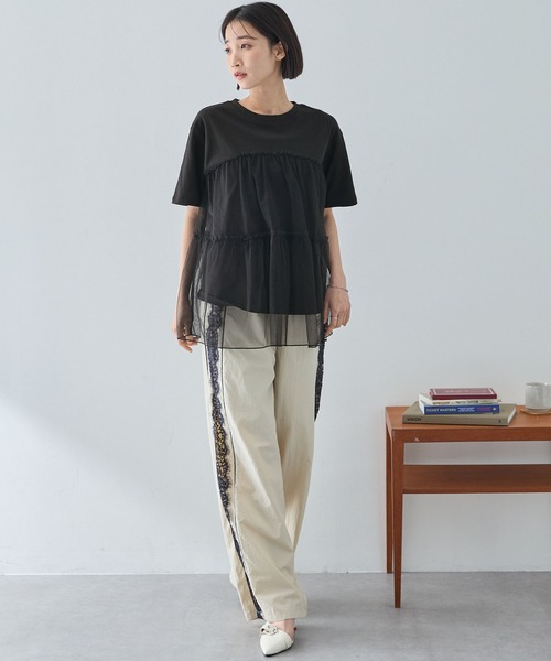 MONO-MART（モノマート）の「チュールティアードビスチェドッキング半袖Tシャツ（Tシャツ/カットソー・レディース・ブラック/オフホワイト/スミクロ/ホワイト系/ホワイト系1・FREE）」の20枚目の写真