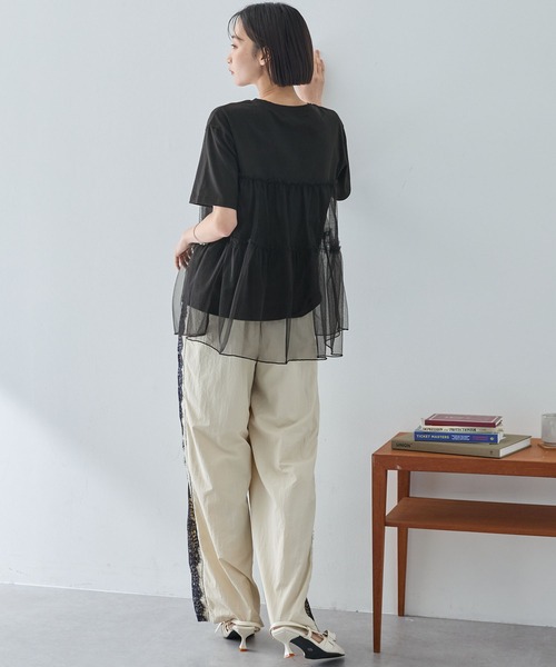 MONO-MART（モノマート）の「チュールティアードビスチェドッキング半袖Tシャツ（Tシャツ/カットソー・レディース・ブラック/オフホワイト/スミクロ/ホワイト系/ホワイト系1・FREE）」の21枚目の写真